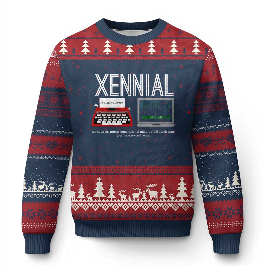 Xennial Typewriter and Computer Screen Ugly Christmas Sweater Analog Childhood Digital Adulthood