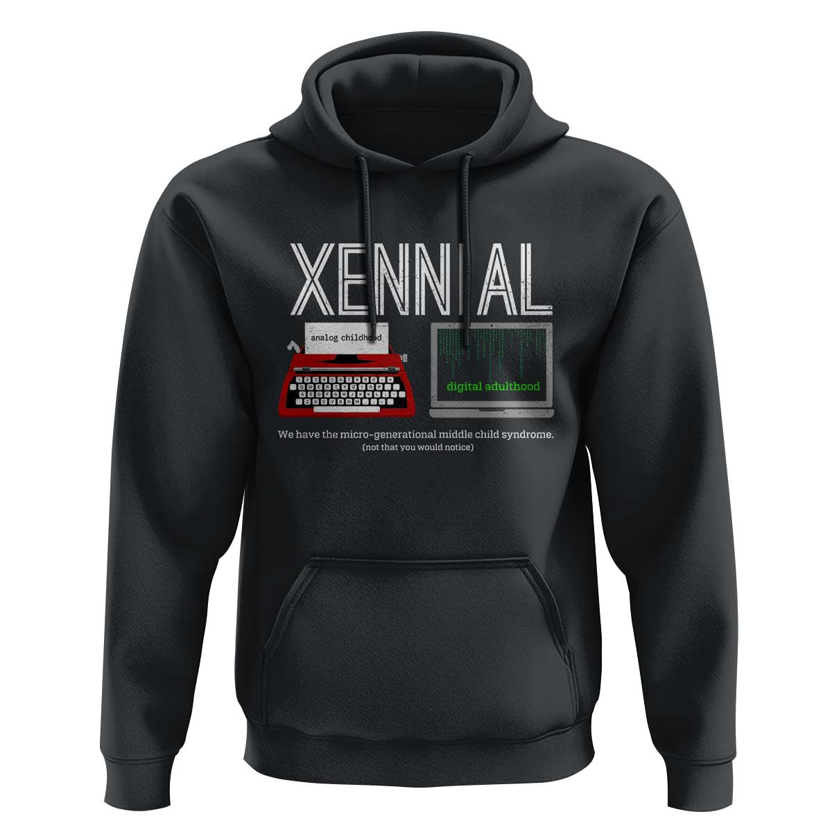 Xennial Typewriter and Computer Screen Hoodie Analog Childhood Digital Adulthood