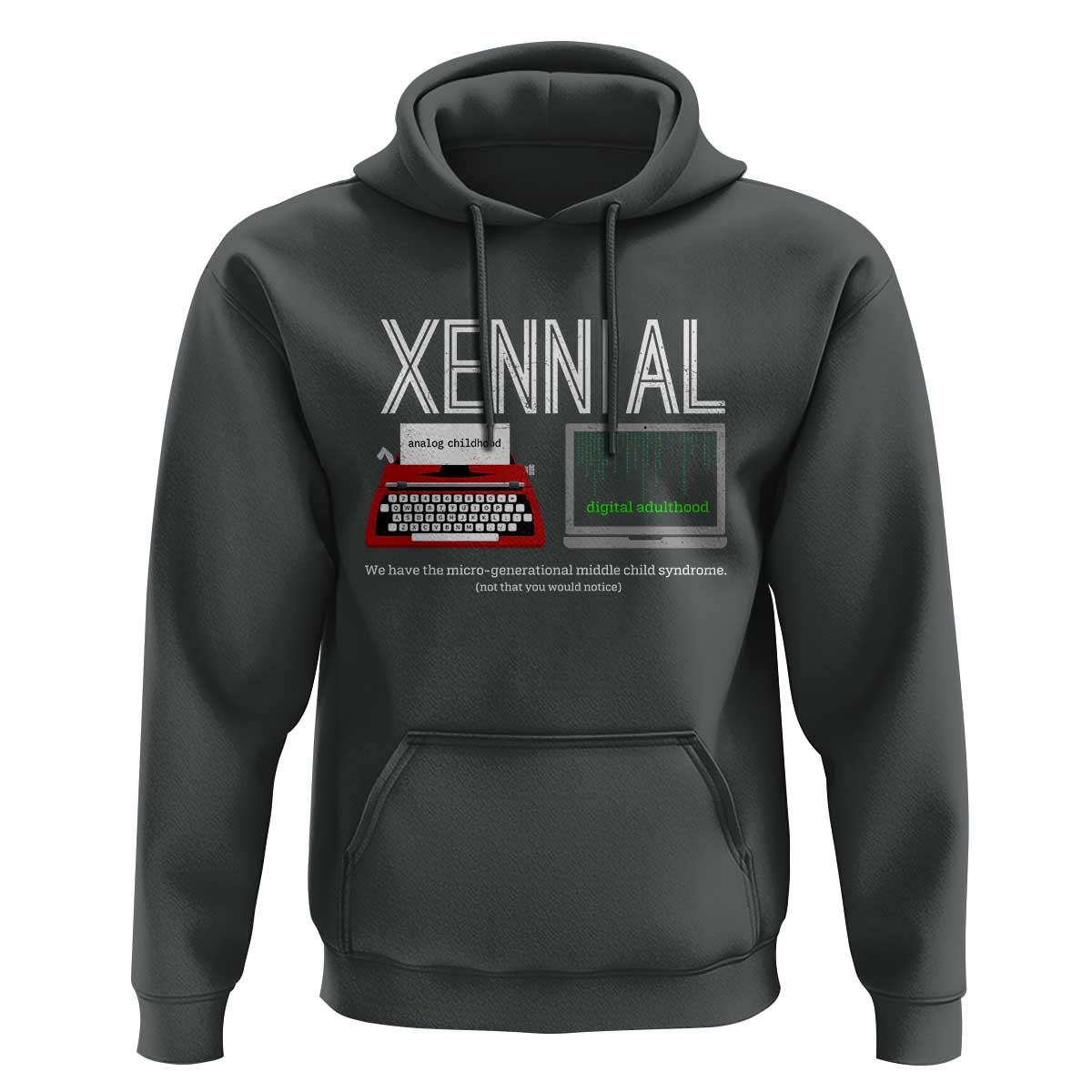 Xennial Typewriter and Computer Screen Hoodie Analog Childhood Digital Adulthood