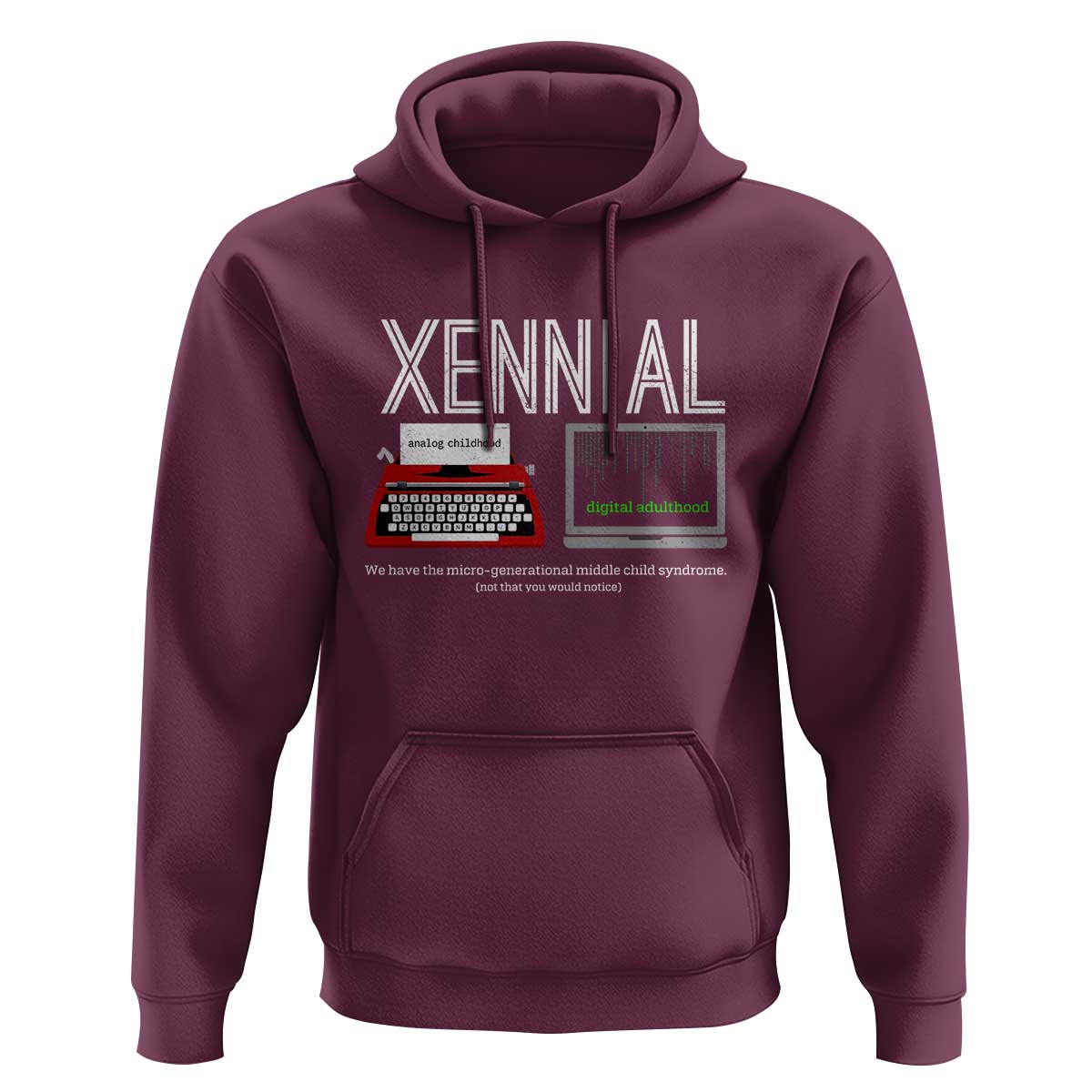 Xennial Typewriter and Computer Screen Hoodie Analog Childhood Digital Adulthood