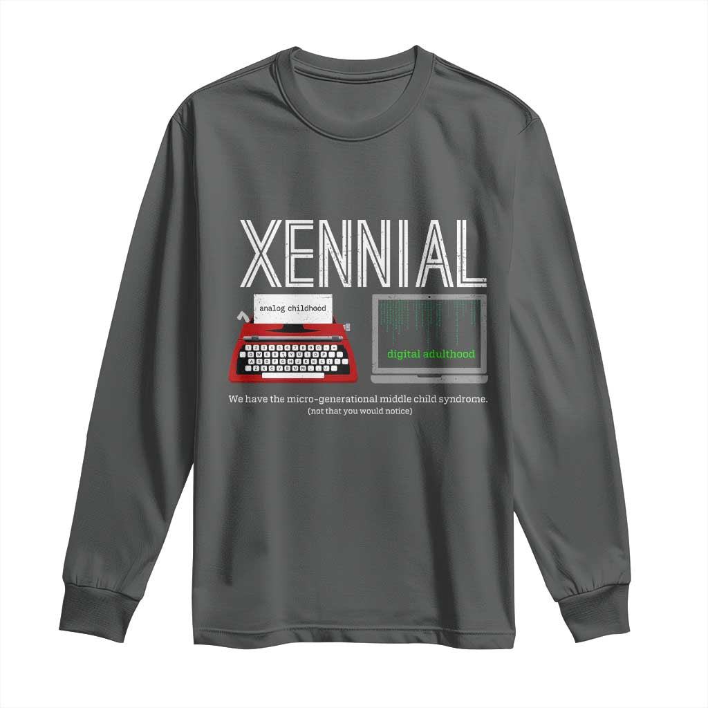 Xennial Typewriter and Computer Screen Long Sleeve Shirt Analog Childhood Digital Adulthood