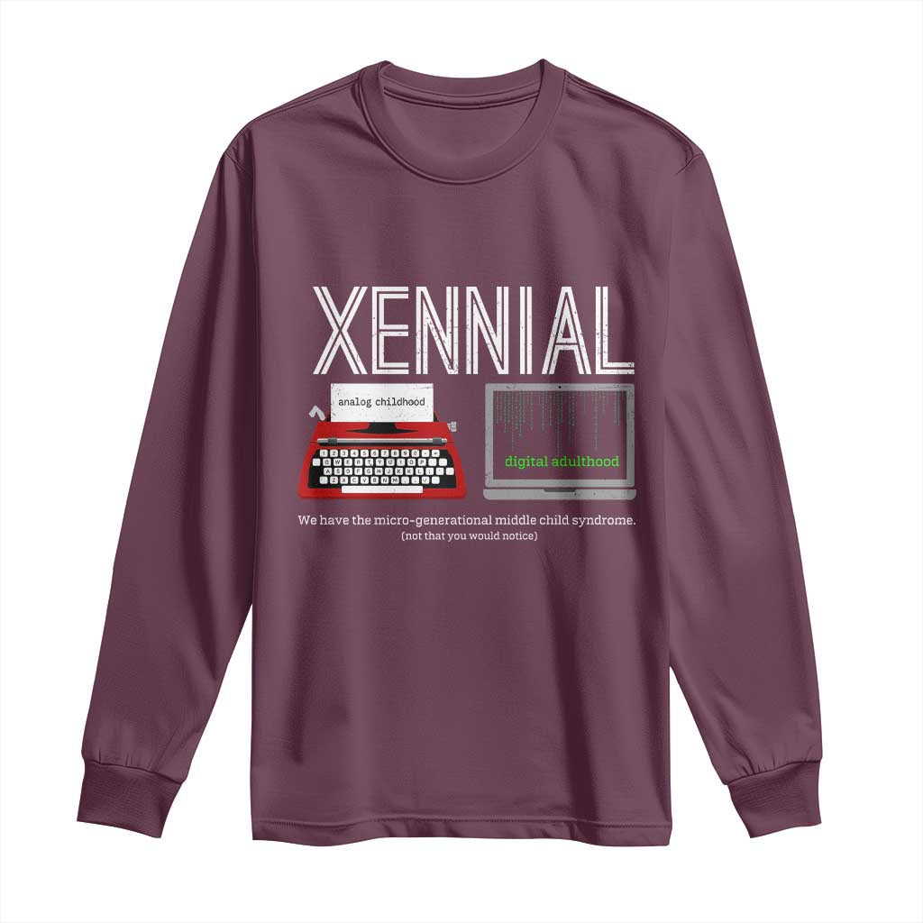 Xennial Typewriter and Computer Screen Long Sleeve Shirt Analog Childhood Digital Adulthood
