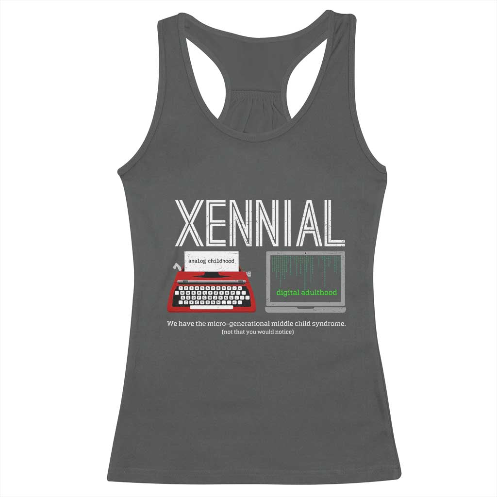 Xennial Typewriter and Computer Screen Racerback Tank Top Analog Childhood Digital Adulthood