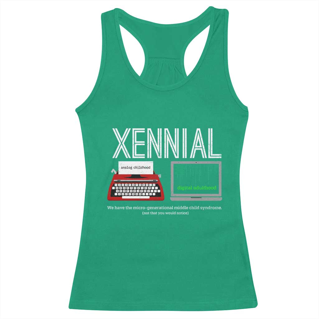 Xennial Typewriter and Computer Screen Racerback Tank Top Analog Childhood Digital Adulthood
