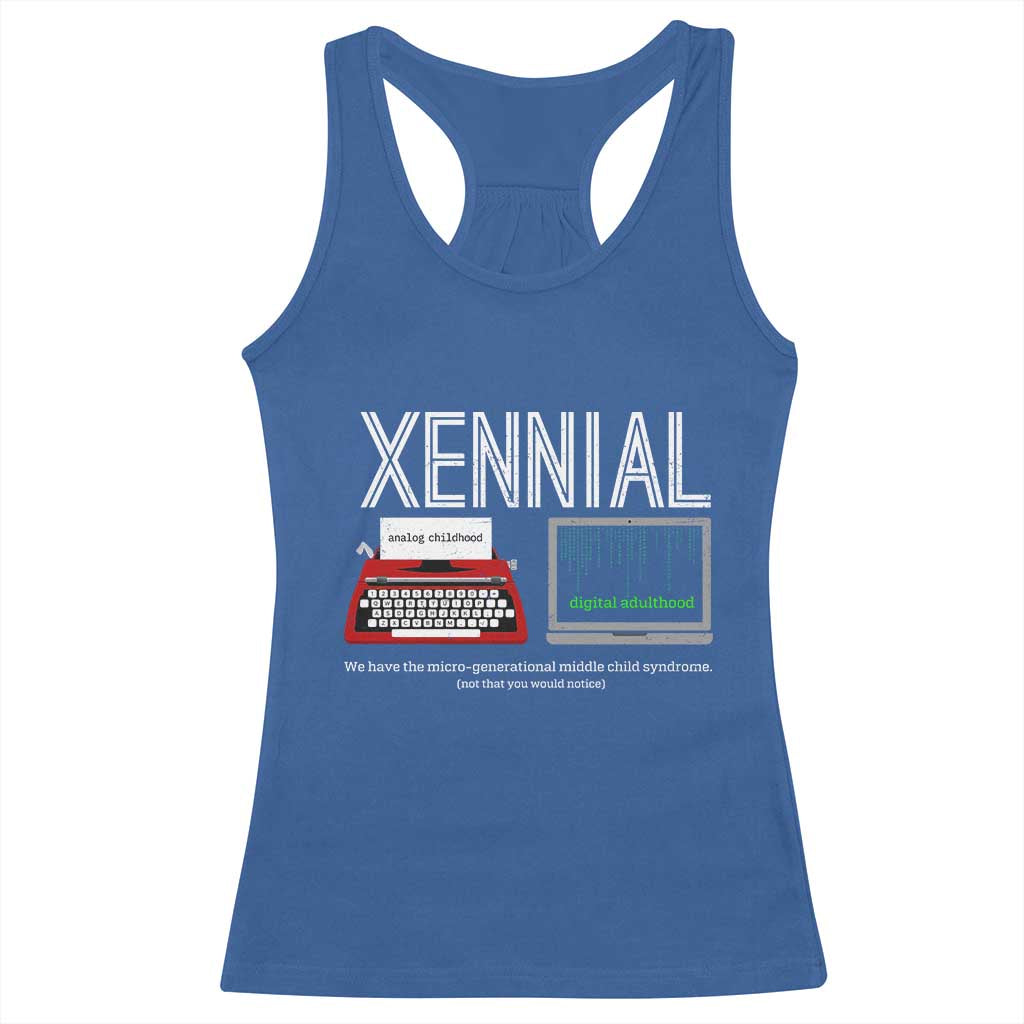 Xennial Typewriter and Computer Screen Racerback Tank Top Analog Childhood Digital Adulthood
