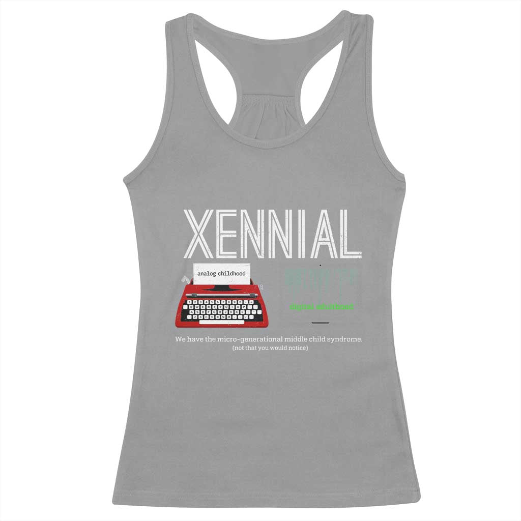 Xennial Typewriter and Computer Screen Racerback Tank Top Analog Childhood Digital Adulthood