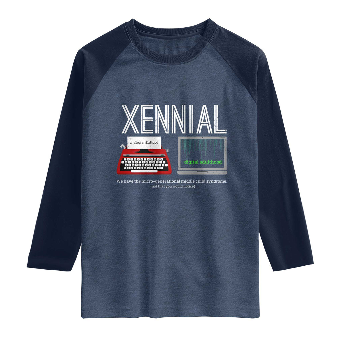 Xennial Typewriter and Computer Screen Raglan Shirt Analog Childhood Digital Adulthood