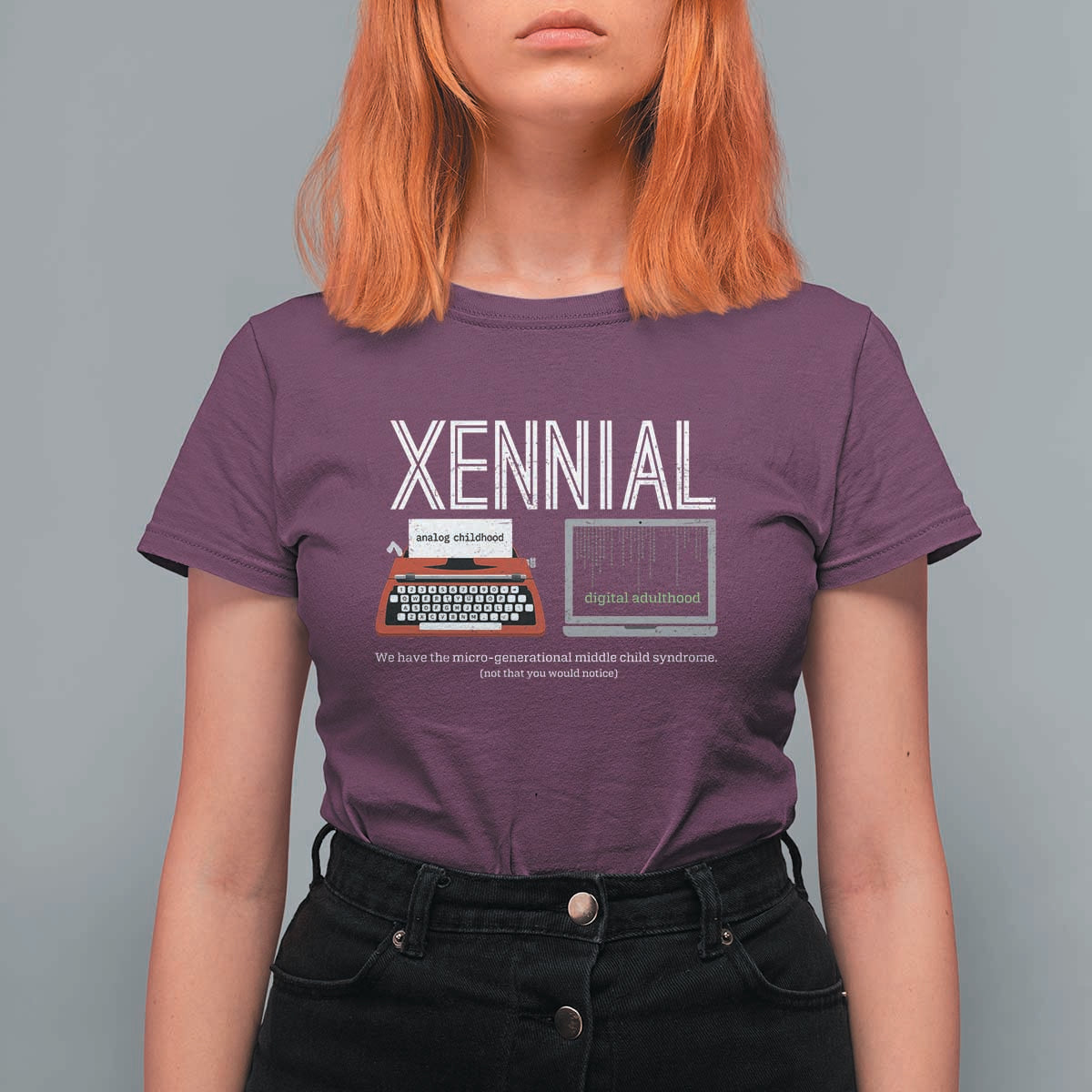 Xennial Typewriter and Computer Screen T Shirt For Women Analog Childhood Digital Adulthood