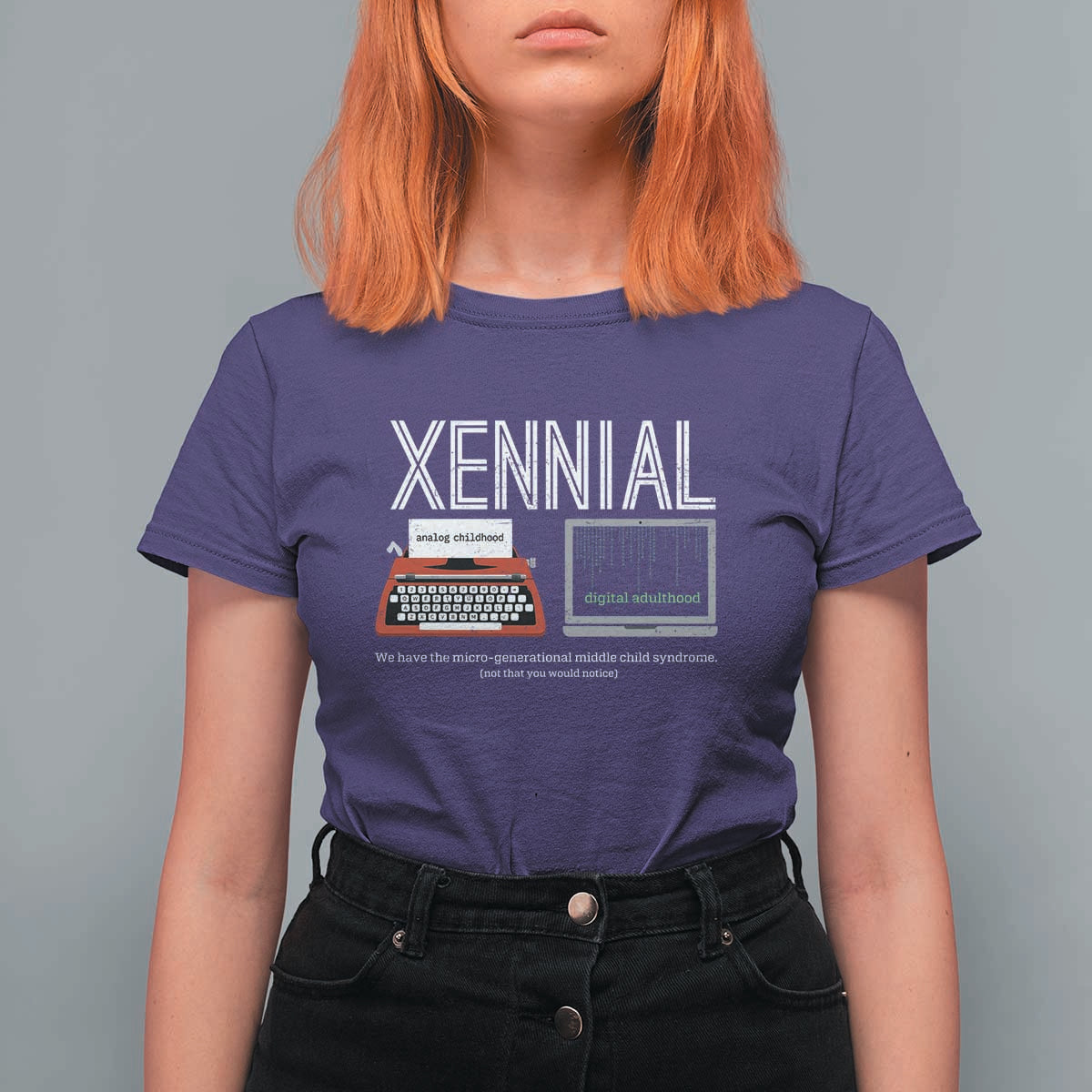 Xennial Typewriter and Computer Screen T Shirt For Women Analog Childhood Digital Adulthood