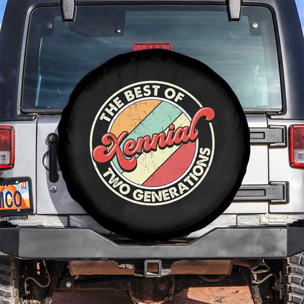 Xennial The Best of Two Generations Spare Tire Cover Retro Sunset Vintage 70s Graphic