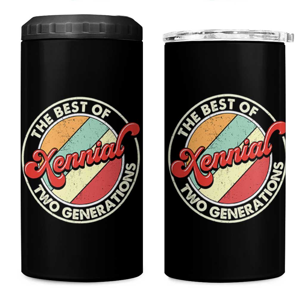 Xennial The Best of Two Generations 4 in 1 Can Cooler Tumbler Retro Sunset Vintage 70s Graphic