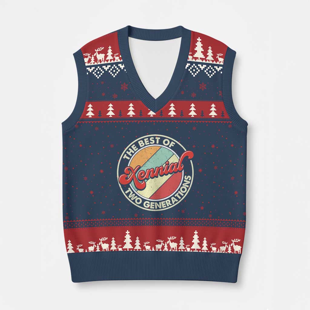 Xennial The Best of Two Generations V-Neck Knit Sweater Vest Retro Sunset Vintage 70s Graphic