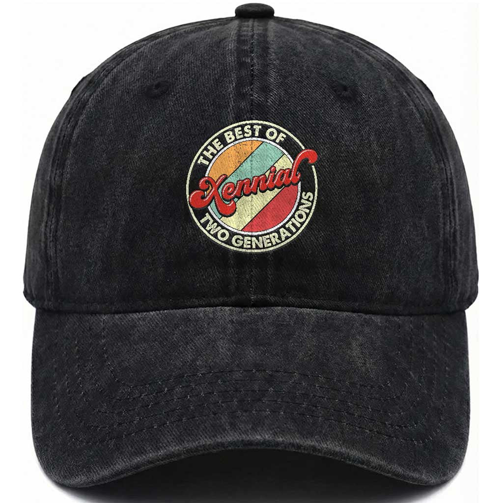 Xennial The Best of Two Generations Washed Cotton Baseball Cap Retro Sunset Vintage 70s Graphic