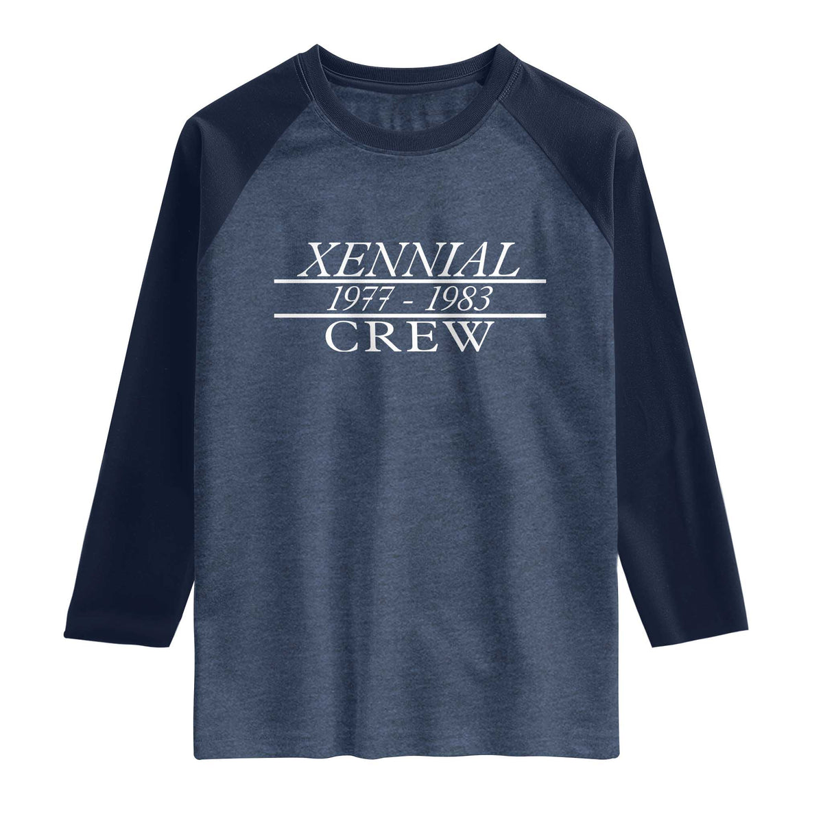Xennial Crew 1977 to 1983 Raglan Shirt Minimalist Bold Typography Graphic