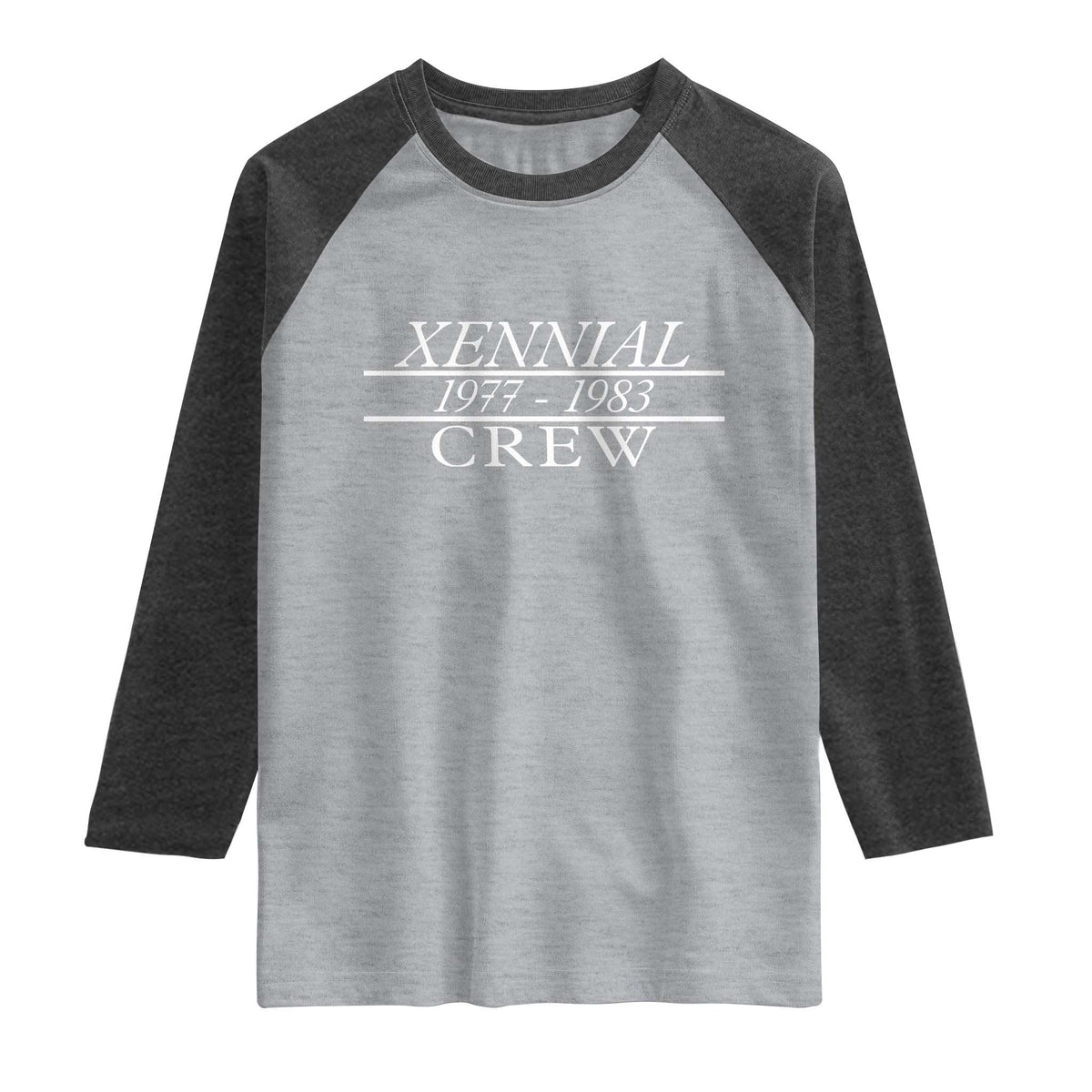 Xennial Crew 1977 to 1983 Raglan Shirt Minimalist Bold Typography Graphic