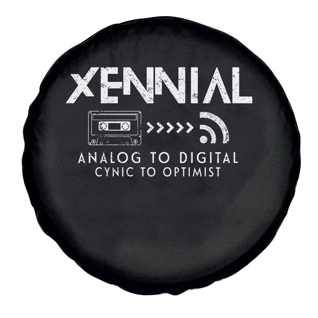 Funny Xennial Analog To Digital Spare Tire Cover Cassette Tape to Internet Cynic to Optimist