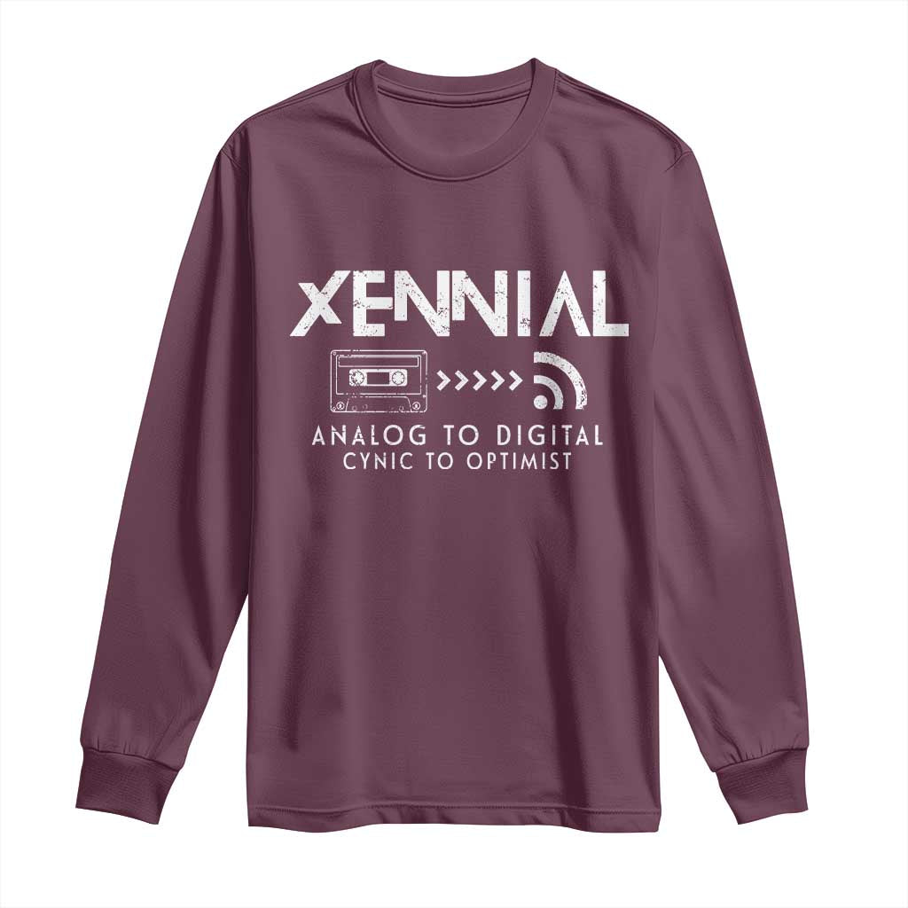 Funny Xennial Analog To Digital Long Sleeve Shirt Cassette Tape to Internet Cynic to Optimist