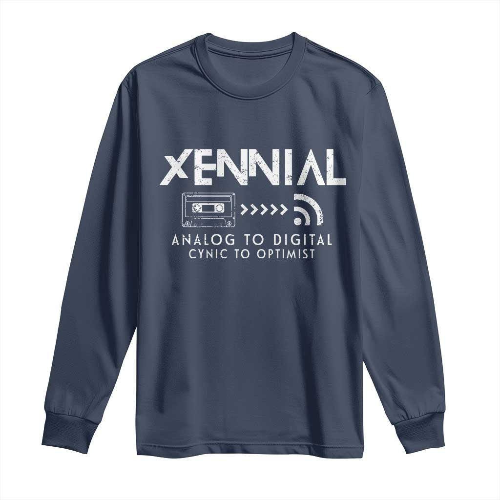 Funny Xennial Analog To Digital Long Sleeve Shirt Cassette Tape to Internet Cynic to Optimist