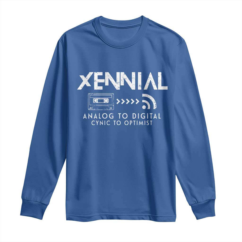 Funny Xennial Analog To Digital Long Sleeve Shirt Cassette Tape to Internet Cynic to Optimist