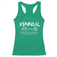 Funny Xennial Analog To Digital Racerback Tank Top Cassette Tape to Internet Cynic to Optimist