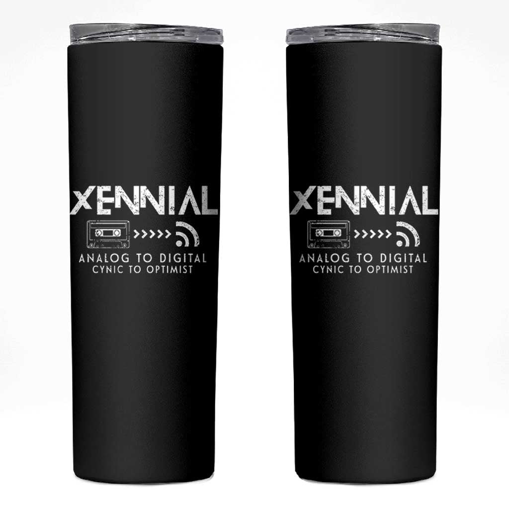 Funny Xennial Analog To Digital Skinny Tumbler Cassette Tape to Internet Cynic to Optimist