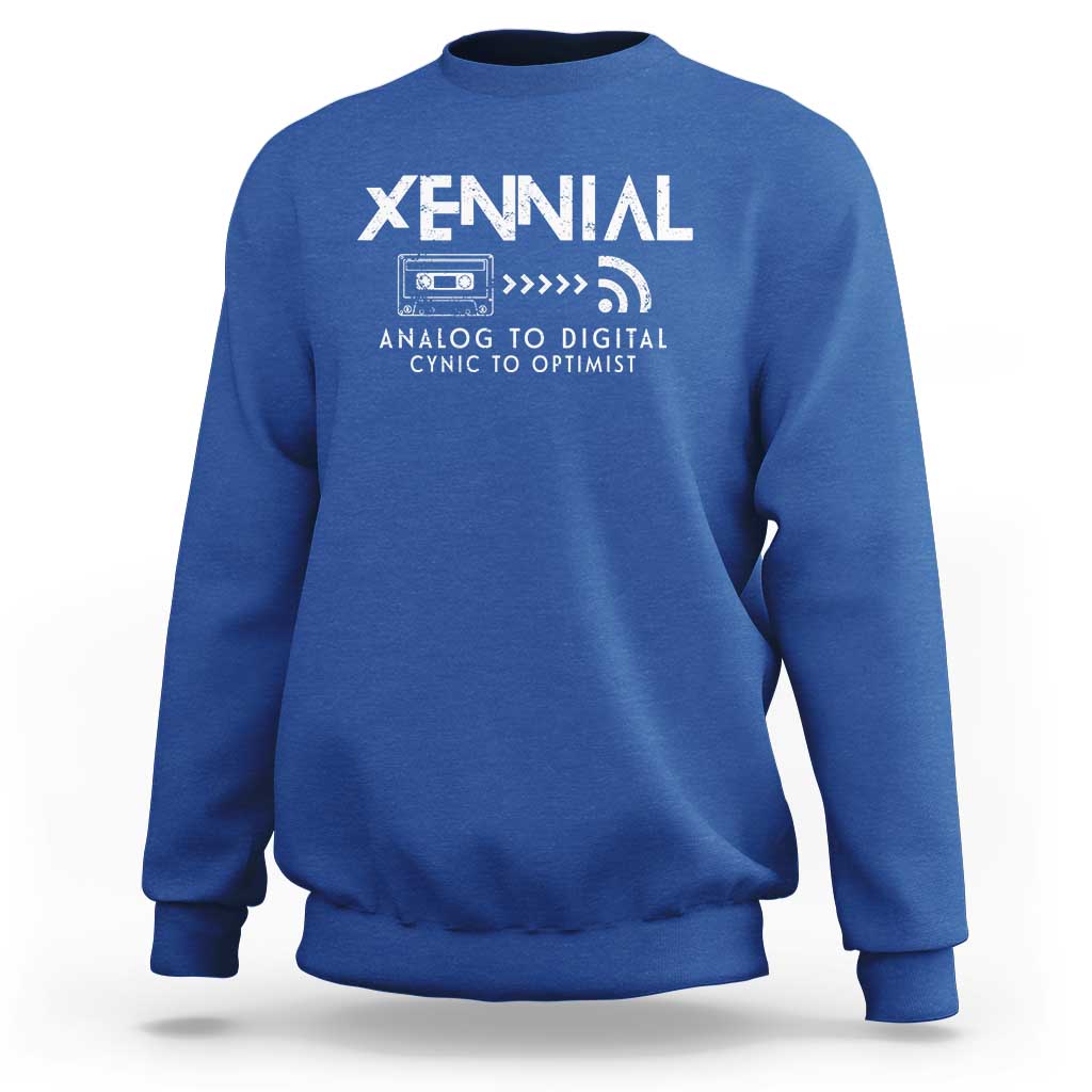 Funny Xennial Analog To Digital Sweatshirt Cassette Tape to Internet Cynic to Optimist
