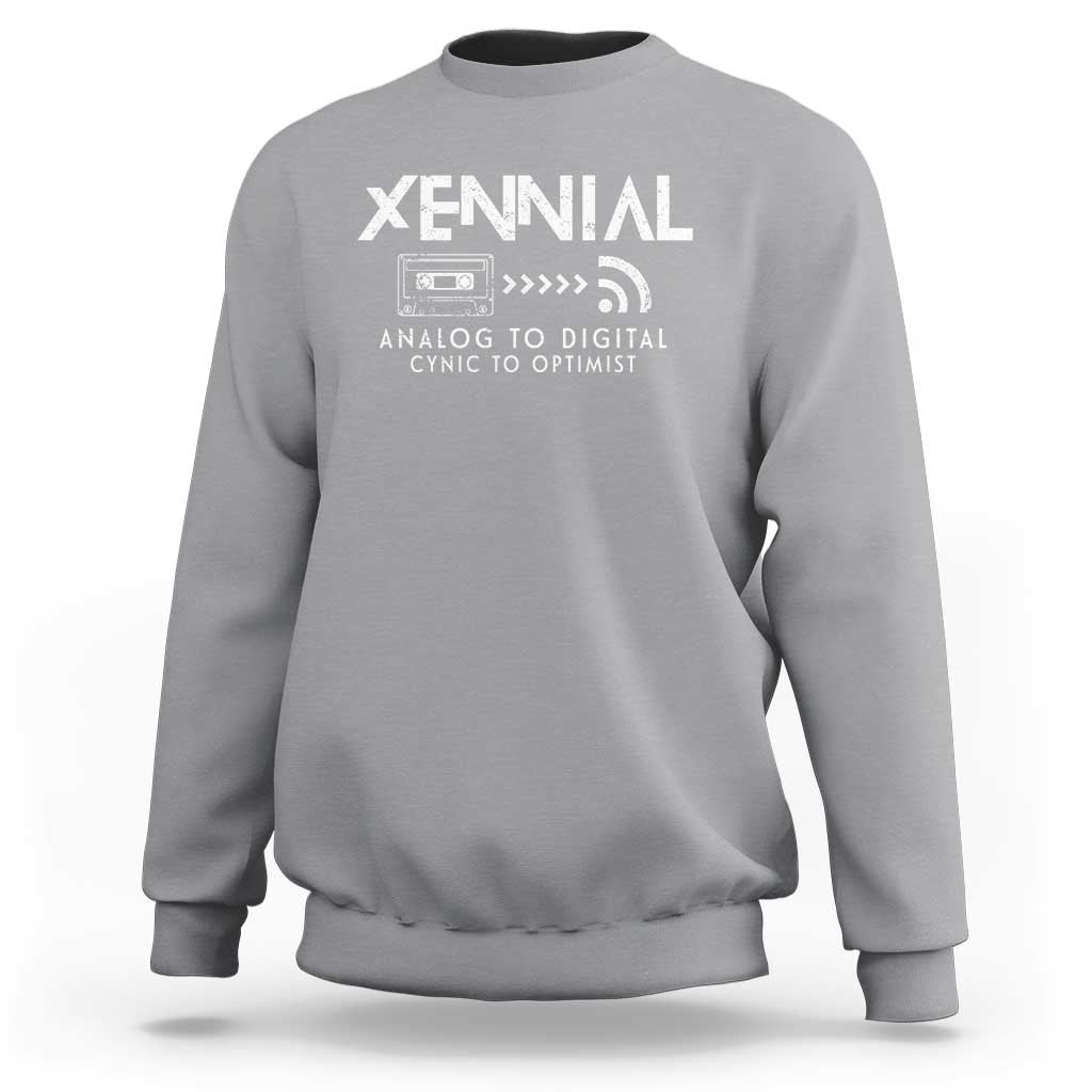 Funny Xennial Analog To Digital Sweatshirt Cassette Tape to Internet Cynic to Optimist