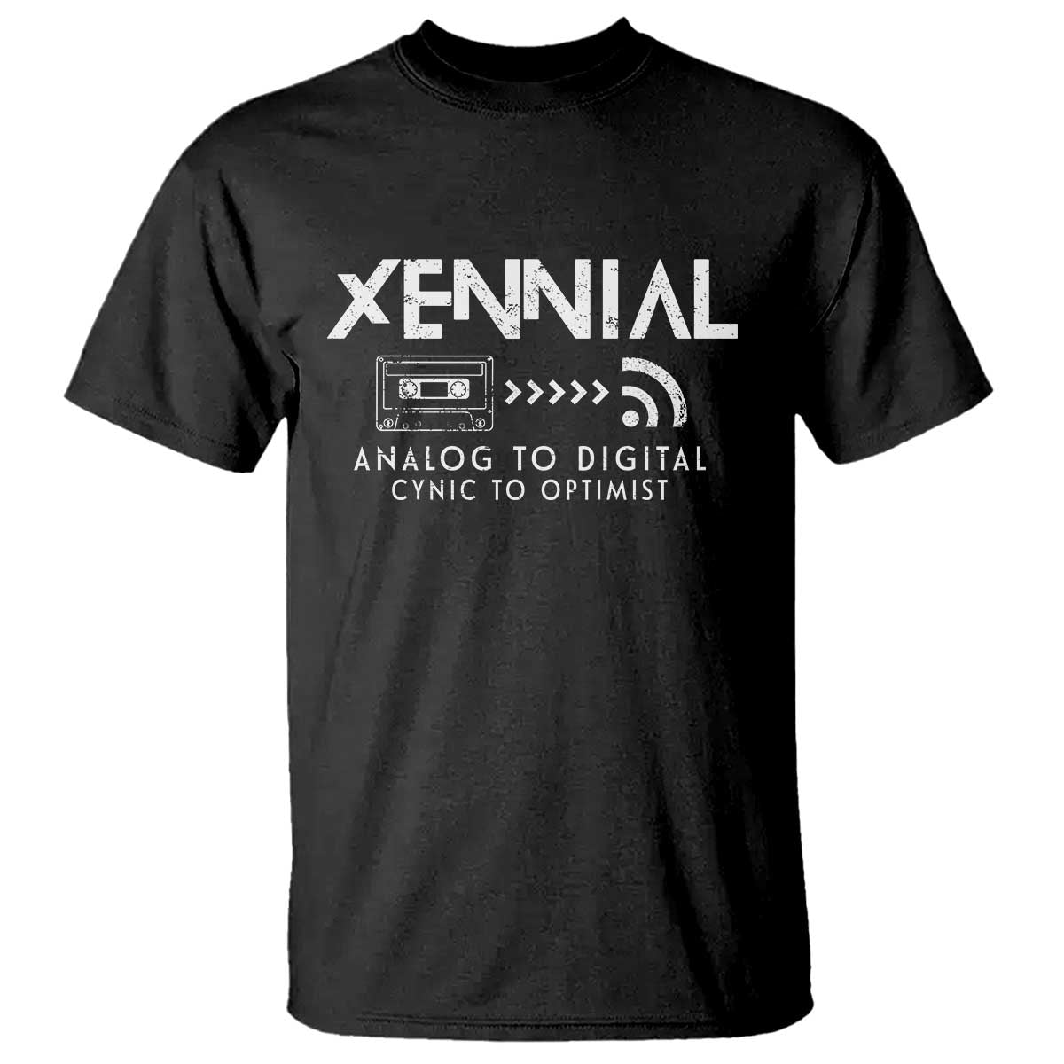 Funny Xennial Analog To Digital T Shirt Cassette Tape to Internet Cynic to Optimist