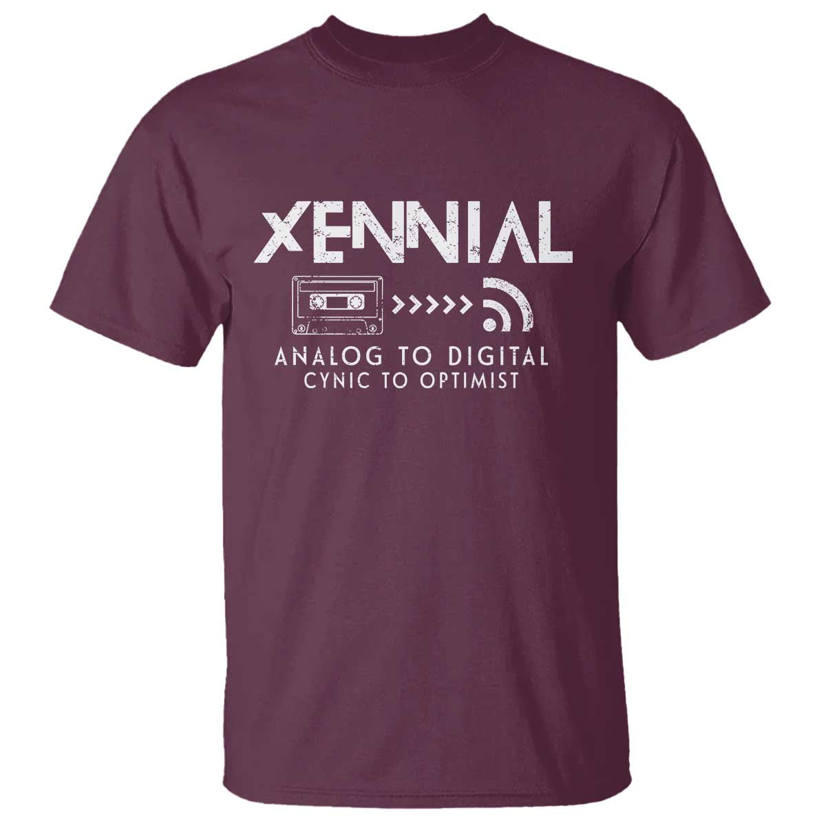 Funny Xennial Analog To Digital T Shirt Cassette Tape to Internet Cynic to Optimist