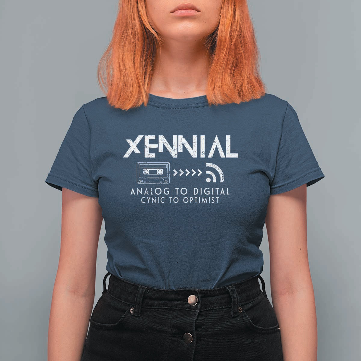 Funny Xennial Analog To Digital T Shirt For Women Cassette Tape to Internet Cynic to Optimist