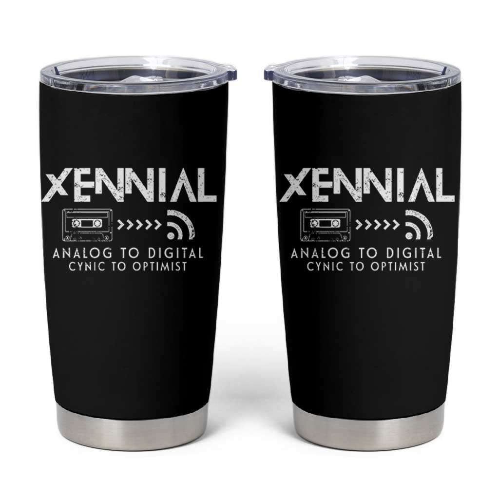 Funny Xennial Analog To Digital Tumbler Cup Cassette Tape to Internet Cynic to Optimist