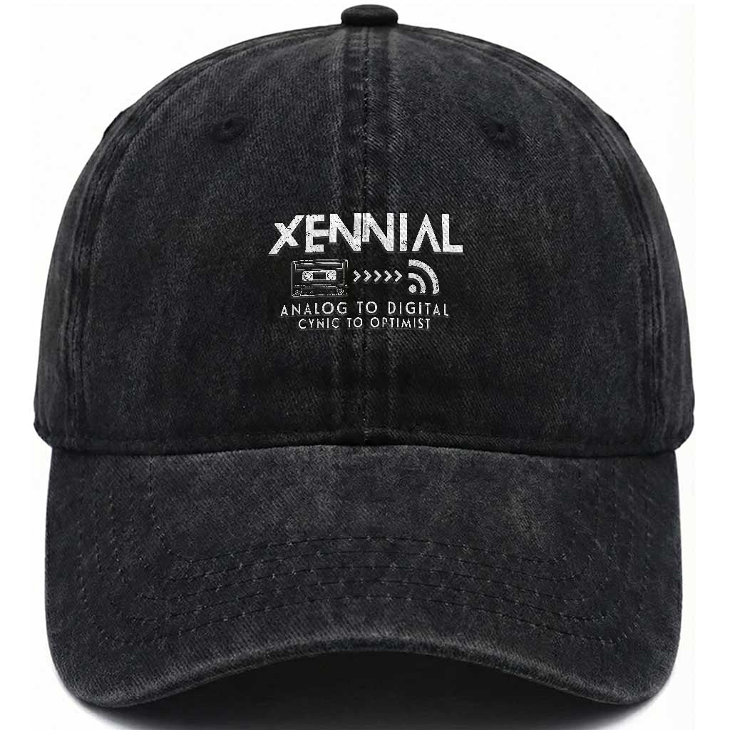 Funny Xennial Analog To Digital Washed Cotton Baseball Cap Cassette Tape to Internet Cynic to Optimist