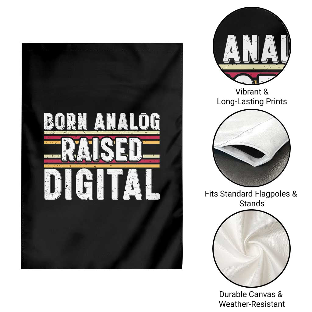 Born Analog Raised Digital Garden Flag Vintage Sunset Retro Tech Graphic