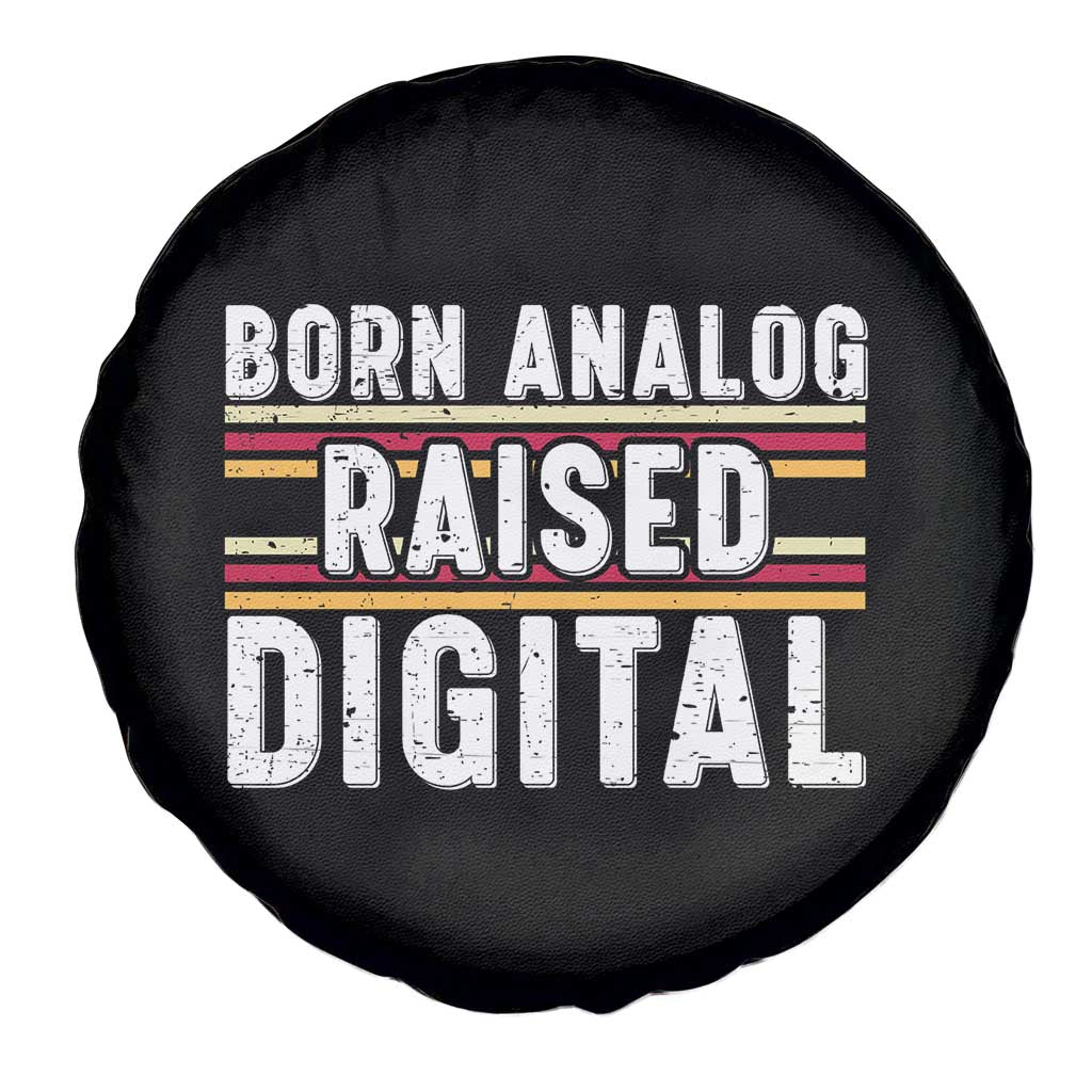 Born Analog Raised Digital Spare Tire Cover Vintage Sunset Retro Tech Graphic