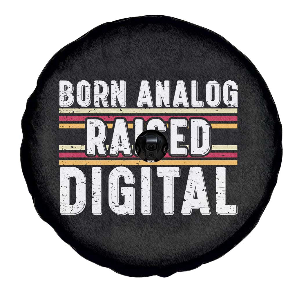 Born Analog Raised Digital Spare Tire Cover Vintage Sunset Retro Tech Graphic