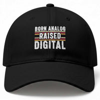 Born Analog Raised Digital Baseball Cap Vintage Sunset Retro Tech Graphic
