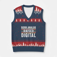 Born Analog Raised Digital V-Neck Knit Sweater Vest Vintage Sunset Retro Tech Graphic