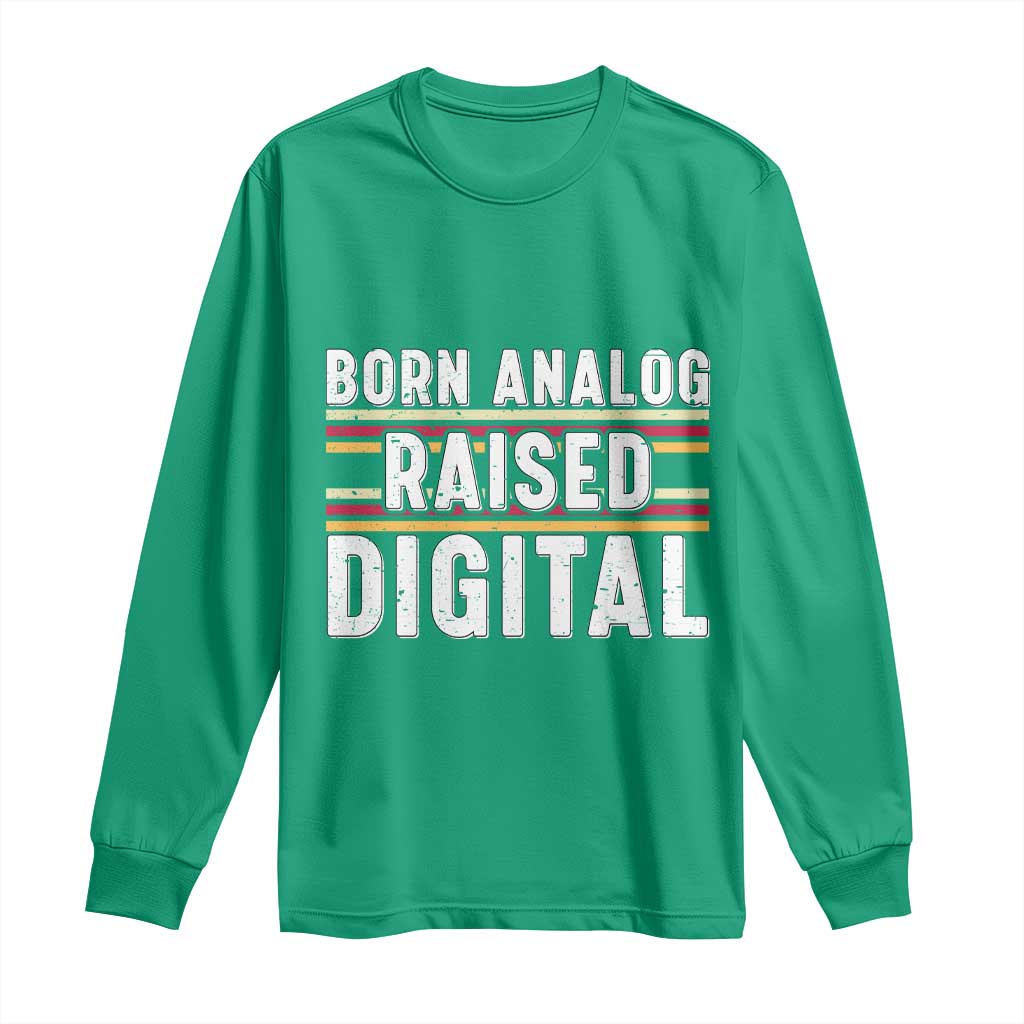Born Analog Raised Digital Long Sleeve Shirt Vintage Sunset Retro Tech Graphic