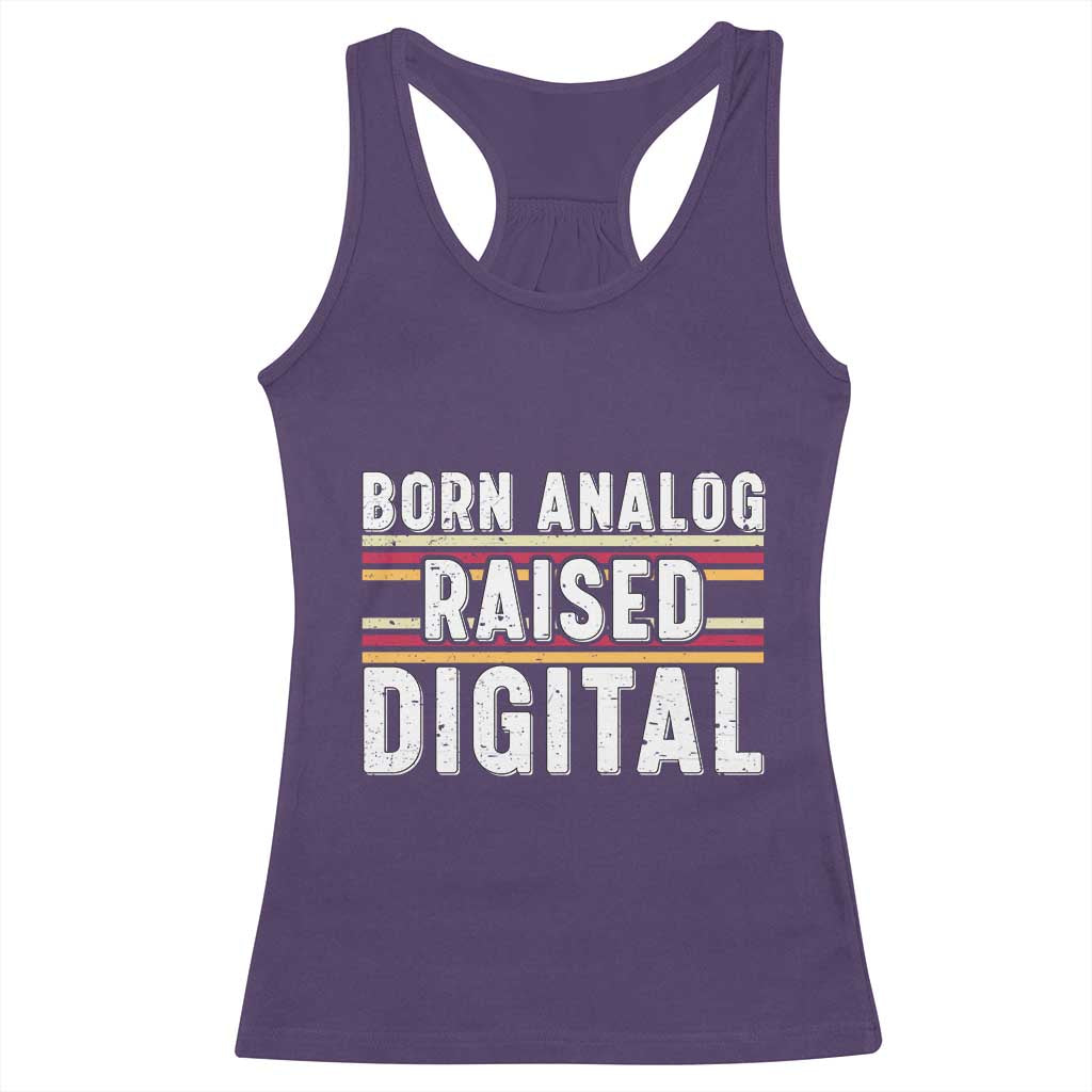 Born Analog Raised Digital Racerback Tank Top Vintage Sunset Retro Tech Graphic