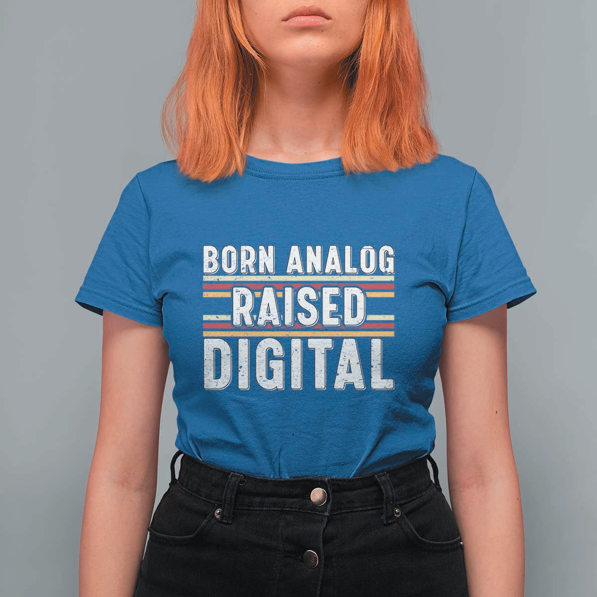 Born Analog Raised Digital T Shirt For Women Vintage Sunset Retro Tech Graphic
