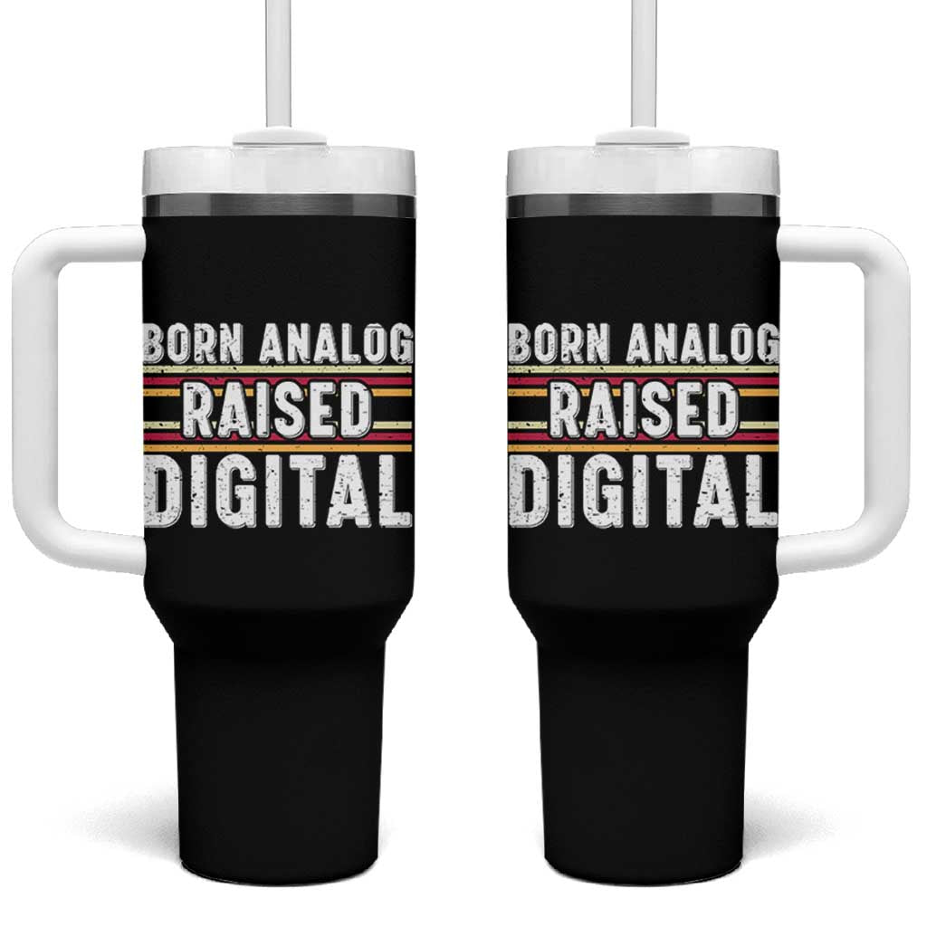 Born Analog Raised Digital Tumbler With Handle Vintage Sunset Retro Tech Graphic