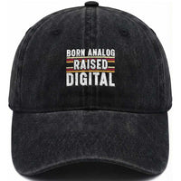 Born Analog Raised Digital Washed Cotton Baseball Cap Vintage Sunset Retro Tech Graphic