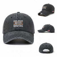 Born Analog Raised Digital Washed Cotton Baseball Cap Vintage Sunset Retro Tech Graphic