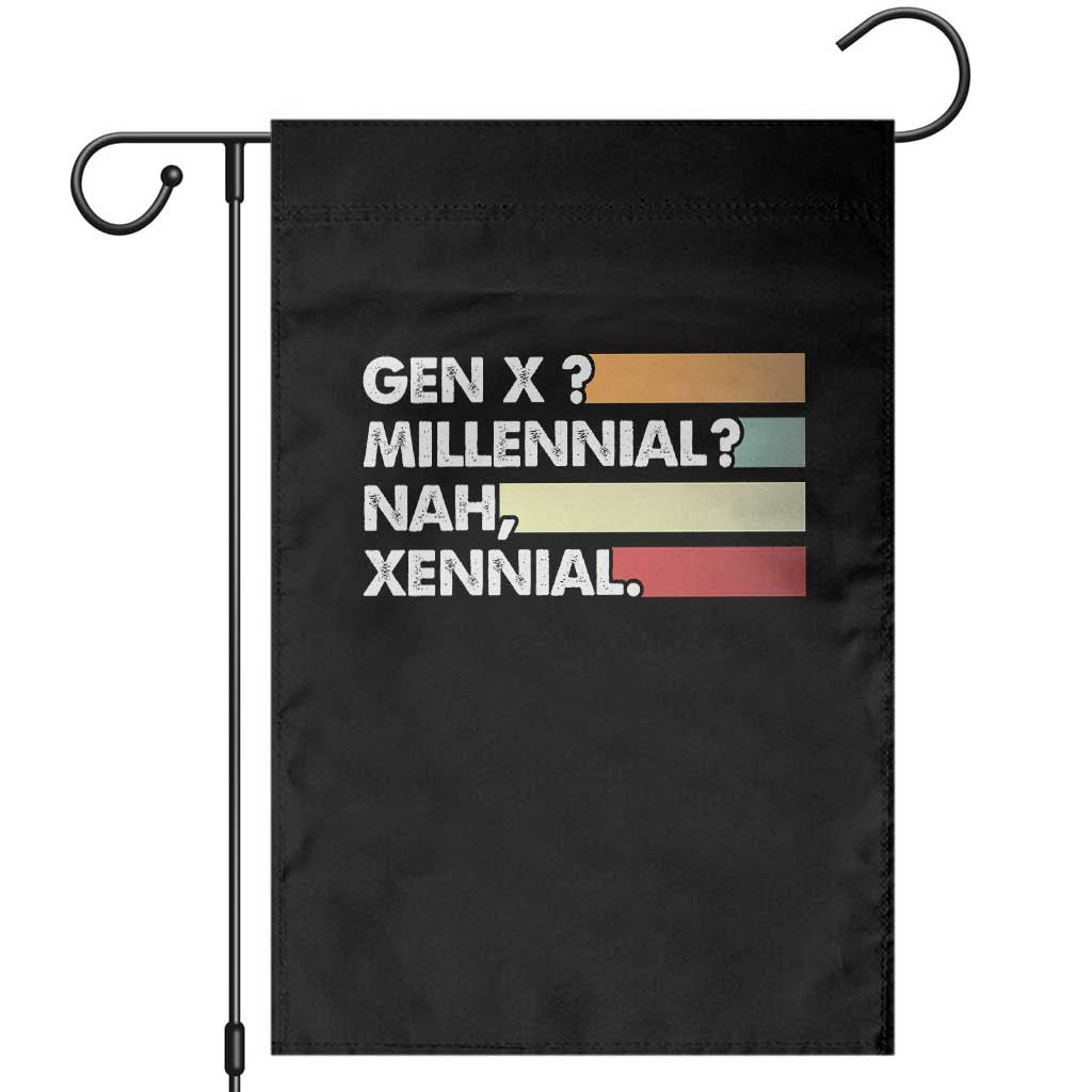 Gen X Millennial Nah Xennial Garden Flag Retro Sunset Striped Typography Graphic