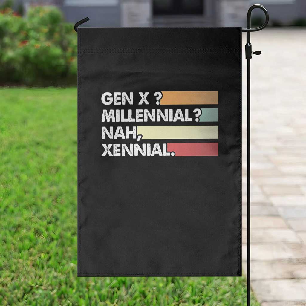 Gen X Millennial Nah Xennial Garden Flag Retro Sunset Striped Typography Graphic