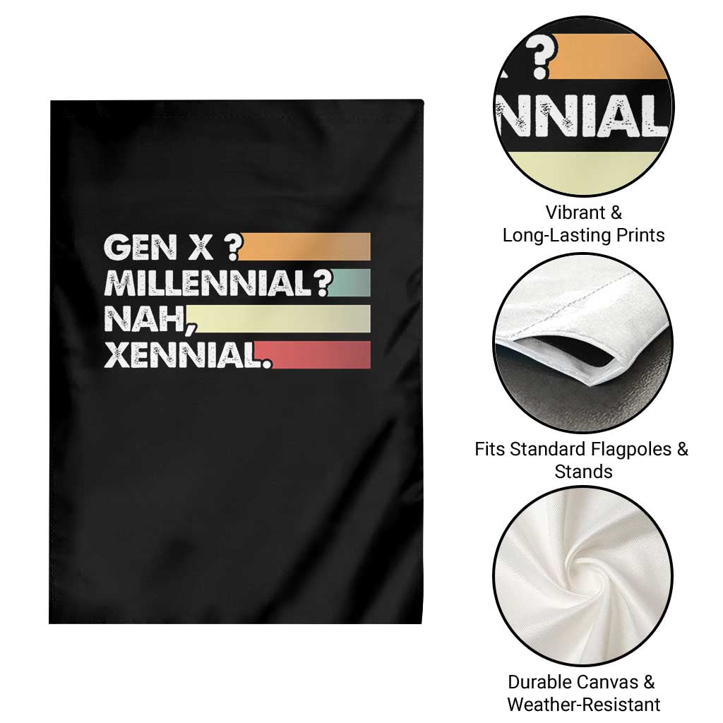 Gen X Millennial Nah Xennial Garden Flag Retro Sunset Striped Typography Graphic