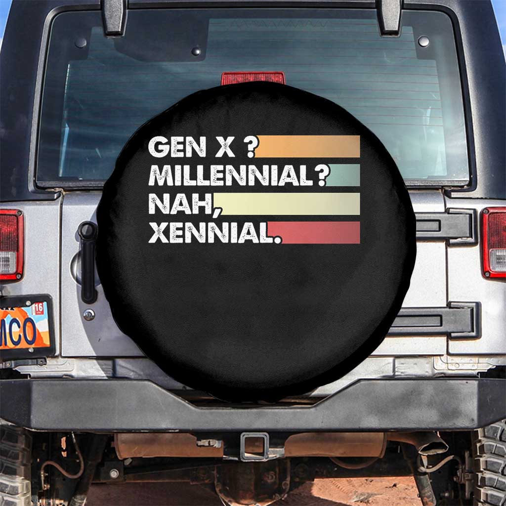 Gen X Millennial Nah Xennial Spare Tire Cover Retro Sunset Striped Typography Graphic