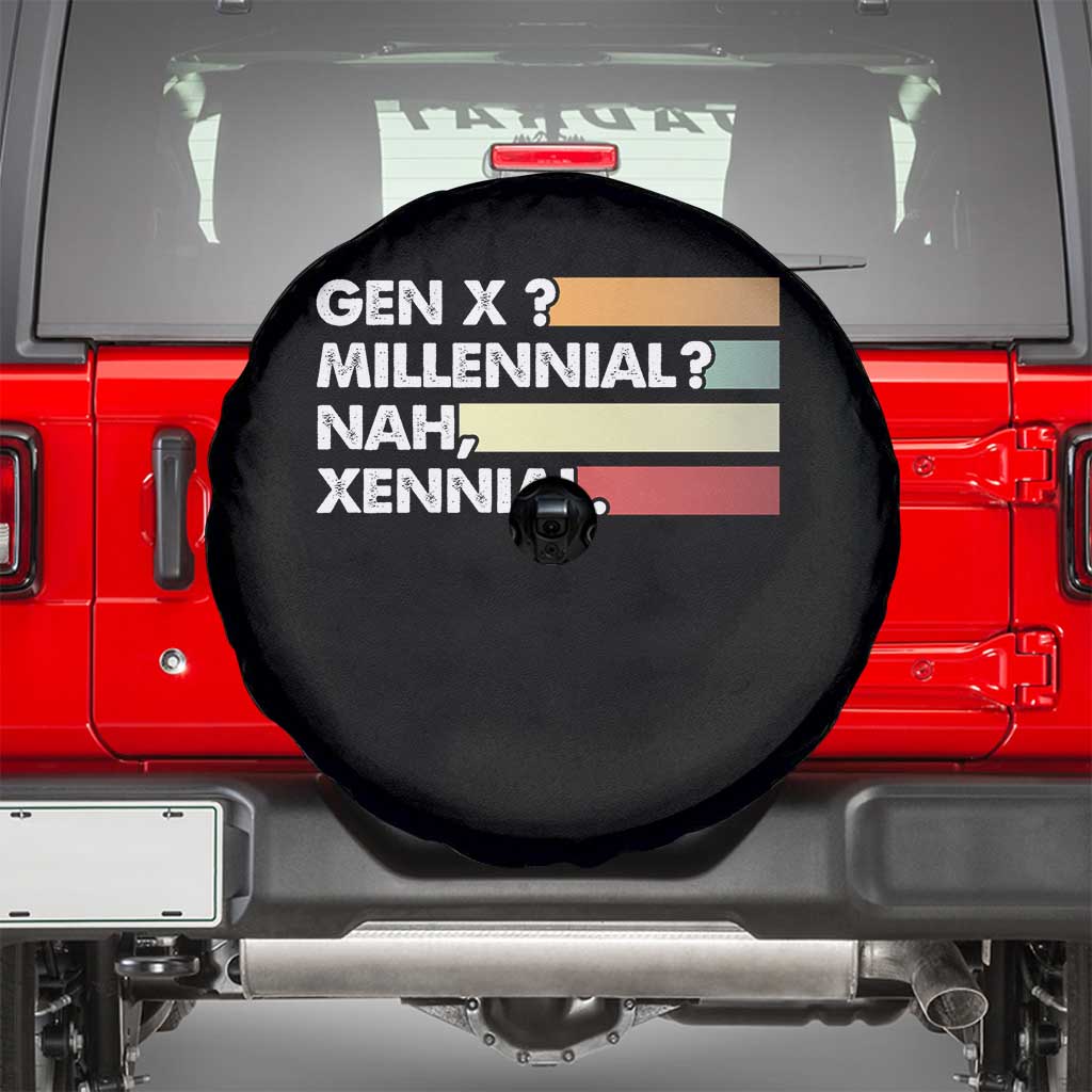 Gen X Millennial Nah Xennial Spare Tire Cover Retro Sunset Striped Typography Graphic