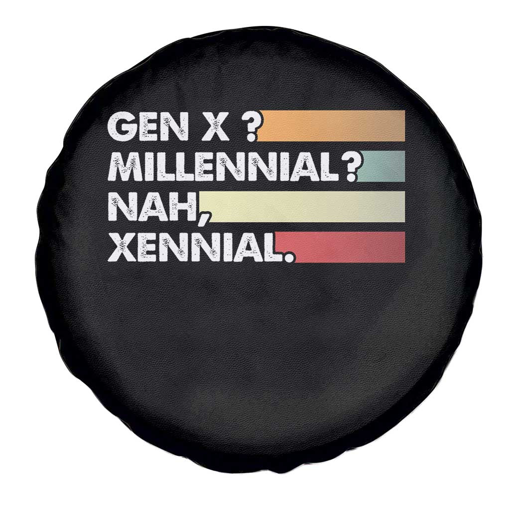 Gen X Millennial Nah Xennial Spare Tire Cover Retro Sunset Striped Typography Graphic