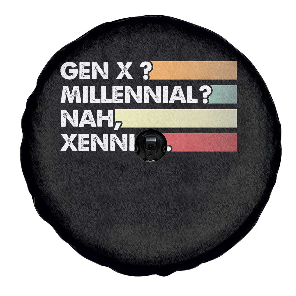 Gen X Millennial Nah Xennial Spare Tire Cover Retro Sunset Striped Typography Graphic